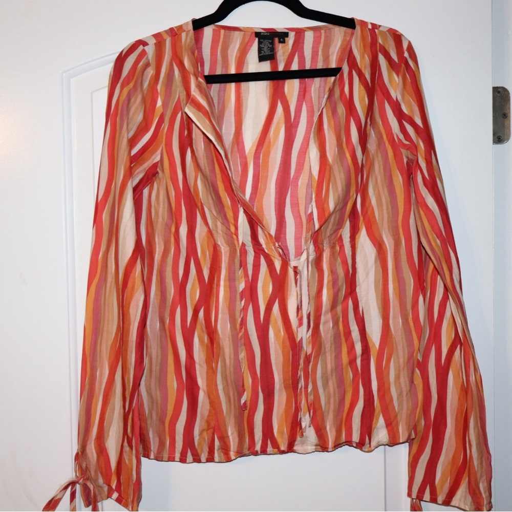 BCBGMaxAzria Red and Orange Striped Blouse